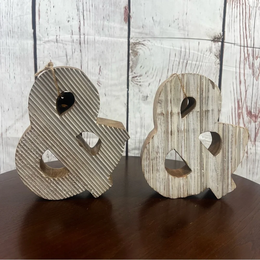 Wooden Ampersand Bookends or Decorative Accent - Distressed White